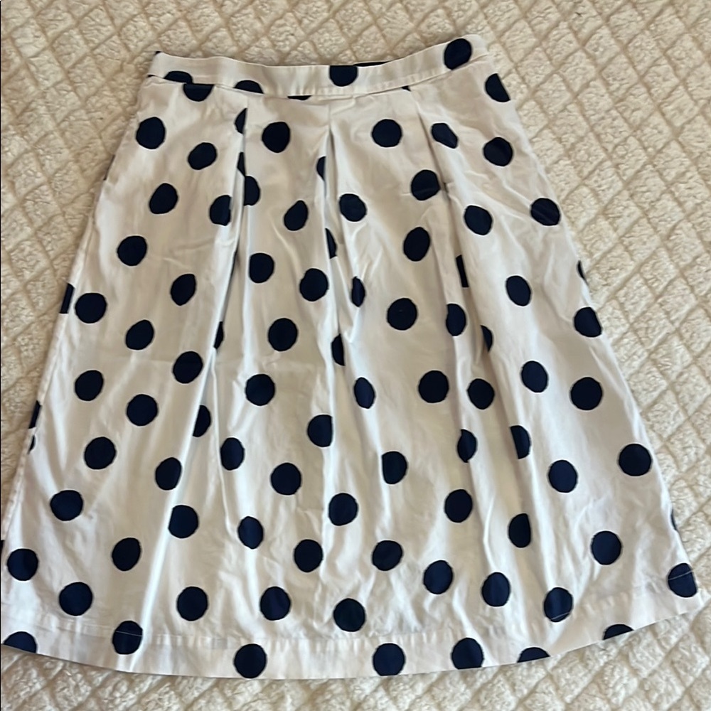 Boden White A-Line Skirt with Blue  Polka Dots